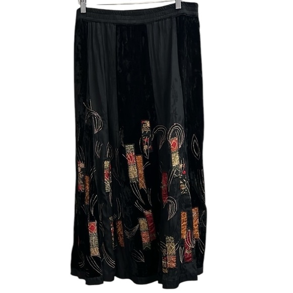 Black Velvet Patchwork Maxi Skirt Boho Indy Forest Fairy Coldwater Creek Large - Picture 4 of 13